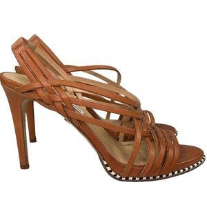Diane von Furstenberg Tan Leather Strappy Slingback Stiletto Sexy Heels SZ 8.5 B